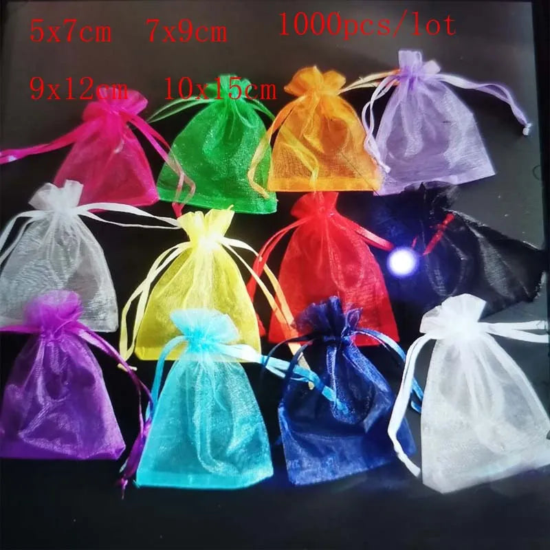 1000pcs Small Plain Organza Bags Drawstring Pouch Jewelry Packaging bag Drawable Birthday party Wedding Gift bags Candy Pouches