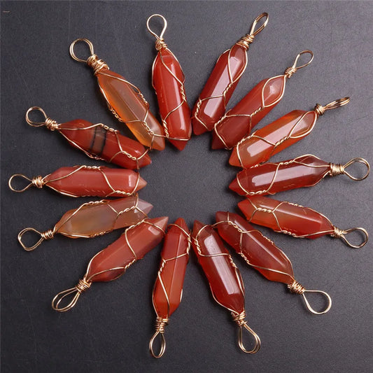 25PCS Natural Clear Crystal Necklace Pendants Wire Wrap Hexagonal Pendant For Jewelry Making