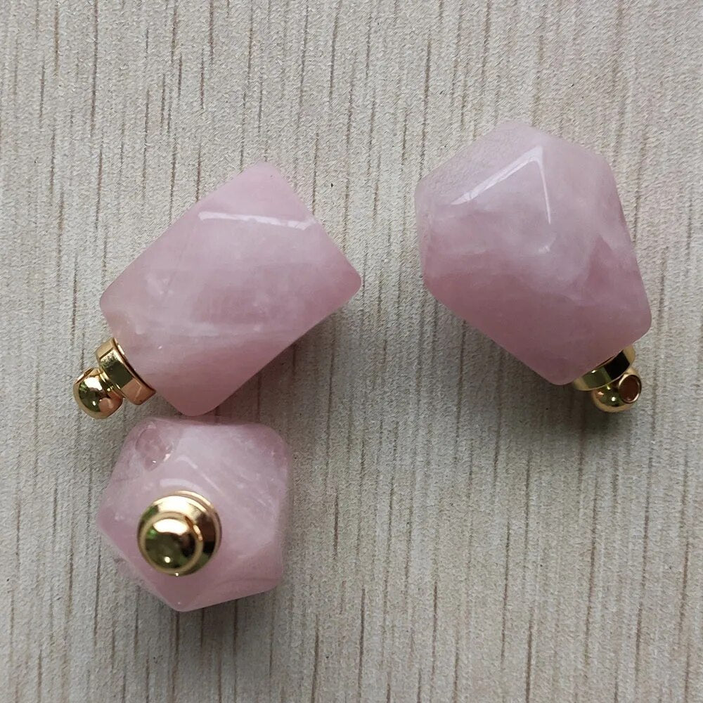 3pcs/lot natural Rose Quartz stone pink perfume bottle polygon pendants for Jewelry Making diy