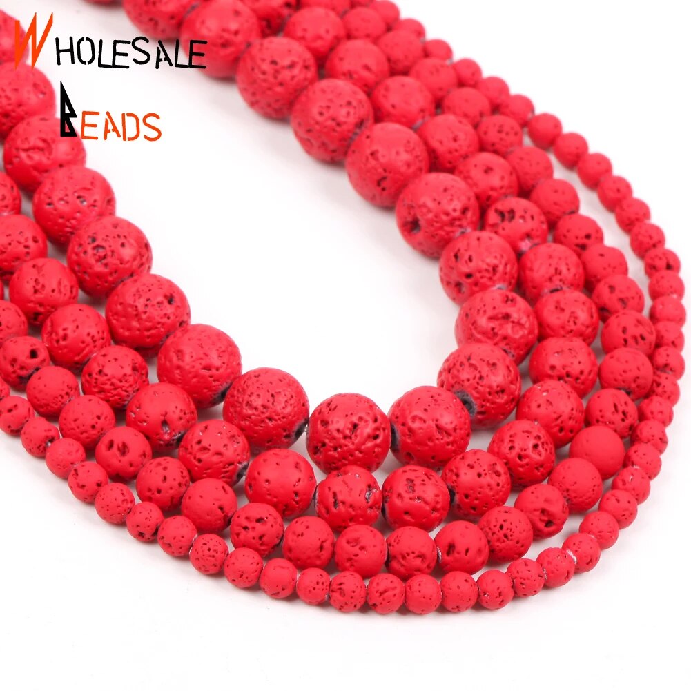 4-10mm Natural Stone Red Volcanic Rock Lava Round Spacer Loose Beads For DIY Jewelry Making Necklace Bracelet Accessories 15'' strand