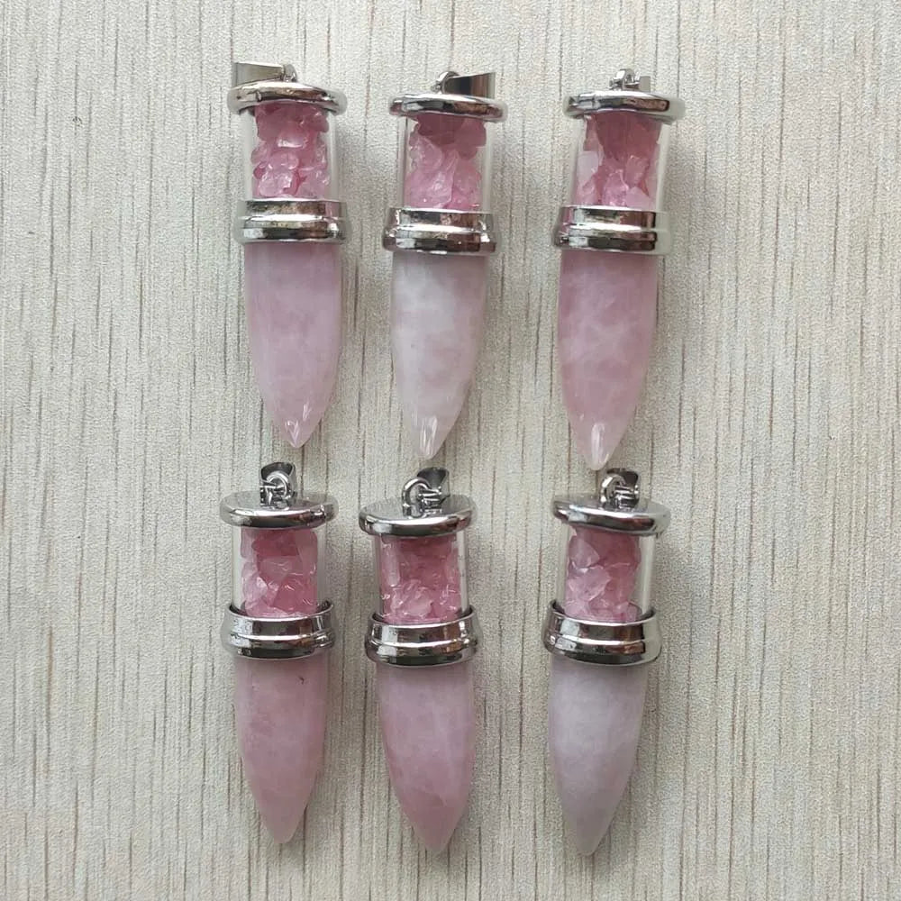 6pcs/lot Rose Quartz stone Wishing Bottle Cone Reiki Pendulum Pendants for Women Men jewelry diy