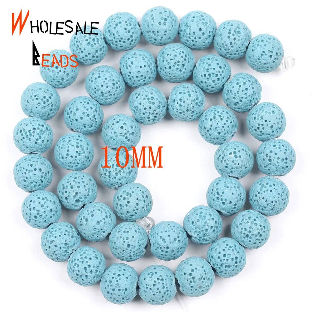 6/8/10/12mm Natural Blue Volcanic Rock Lava Stone Round Beads for Jewelry Making DIY Needlework Bracelets Accessories 15" strand