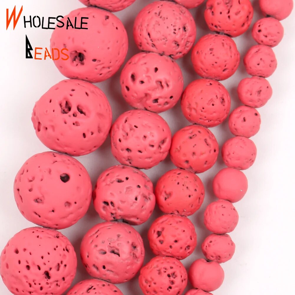 4-10mm Natural Stone Rose Red Volcanic Rock Lava Round Spacer Loose Beads For DIY Jewelry Making -15"strand