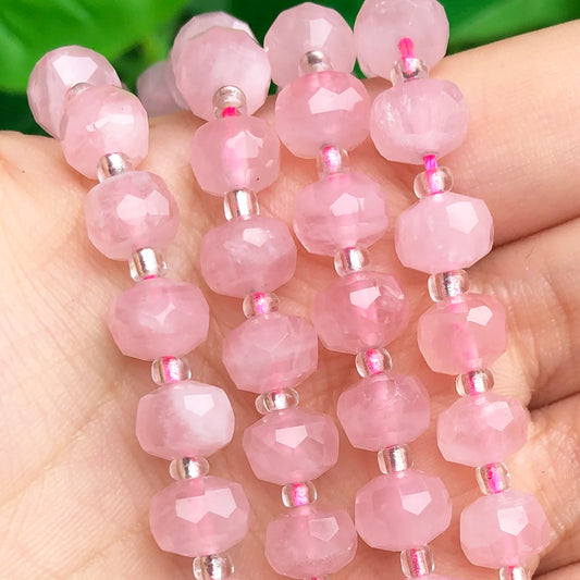 Natural Faceted Rose Quartz GemStone Loose Beads for Jewelry Making DIY  7.5''