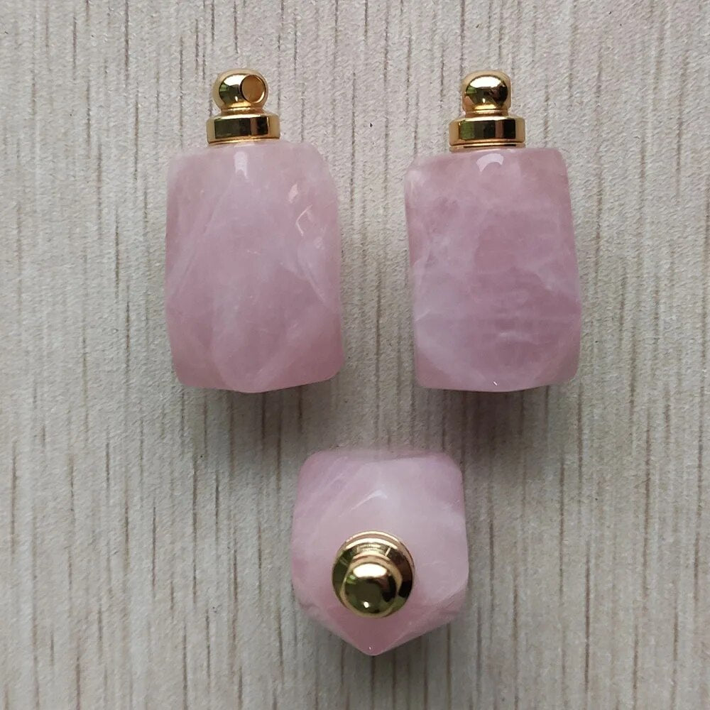 3pcs/lot natural Rose Quartz stone pink perfume bottle polygon pendants for Jewelry Making diy