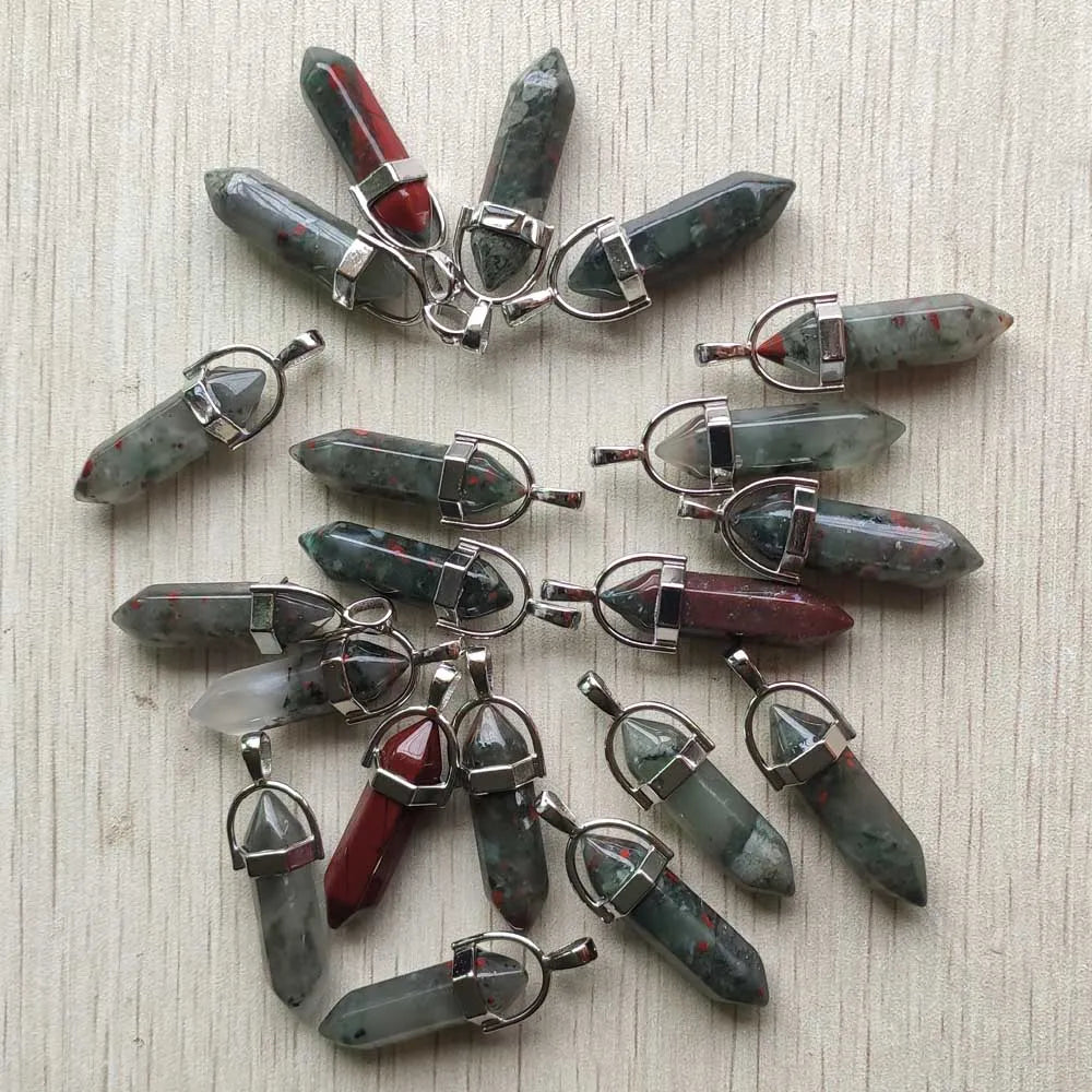 24pcs/lot Natural Bloodstone pillar point Chakra charms pendant for jewelry making