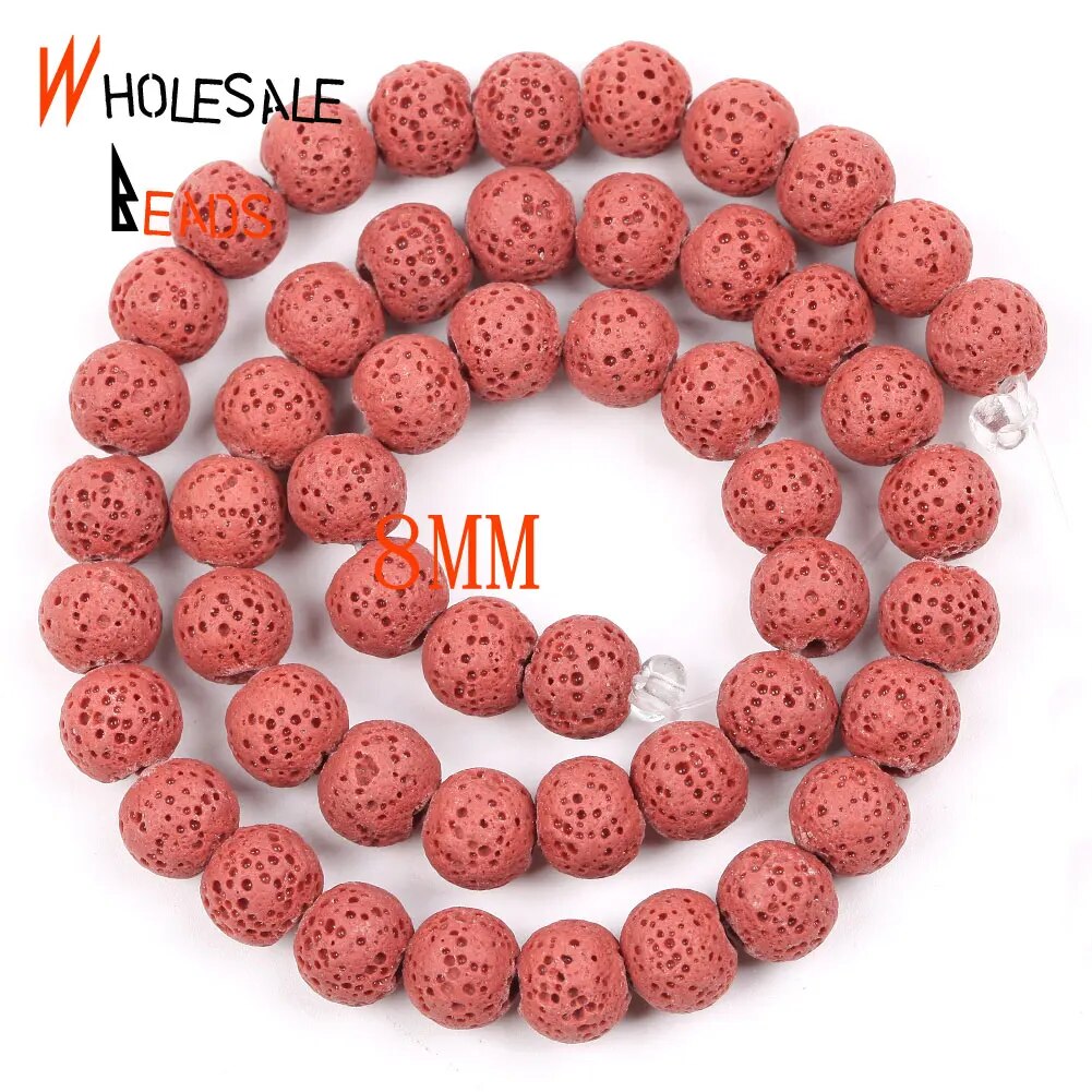 6/8/10/12mm Natural Red Volcanic Rock Lava Stone Round Beads for Jewelry Making DIY Needlework Bracelets 15" strand