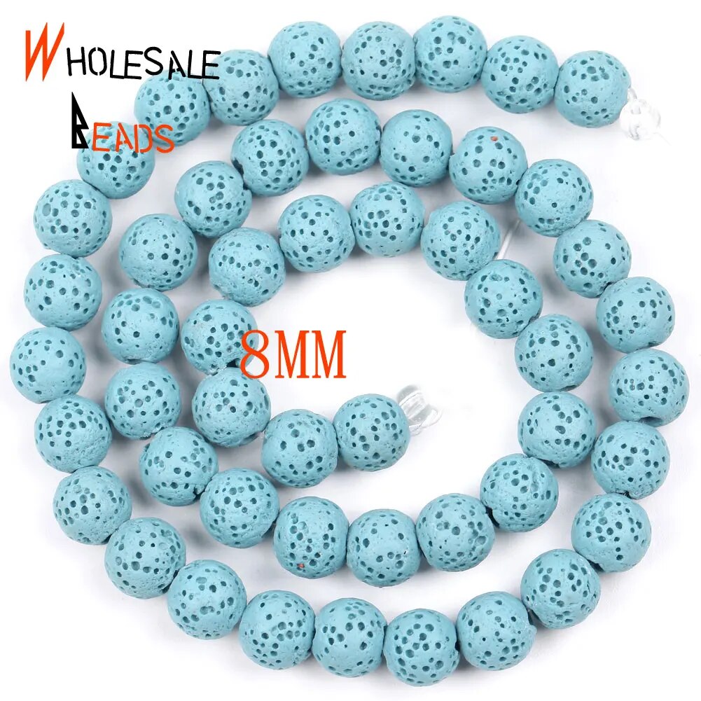 6/8/10/12mm Natural Blue Volcanic Rock Lava Stone Round Beads for Jewelry Making DIY Needlework Bracelets Accessories 15" strand