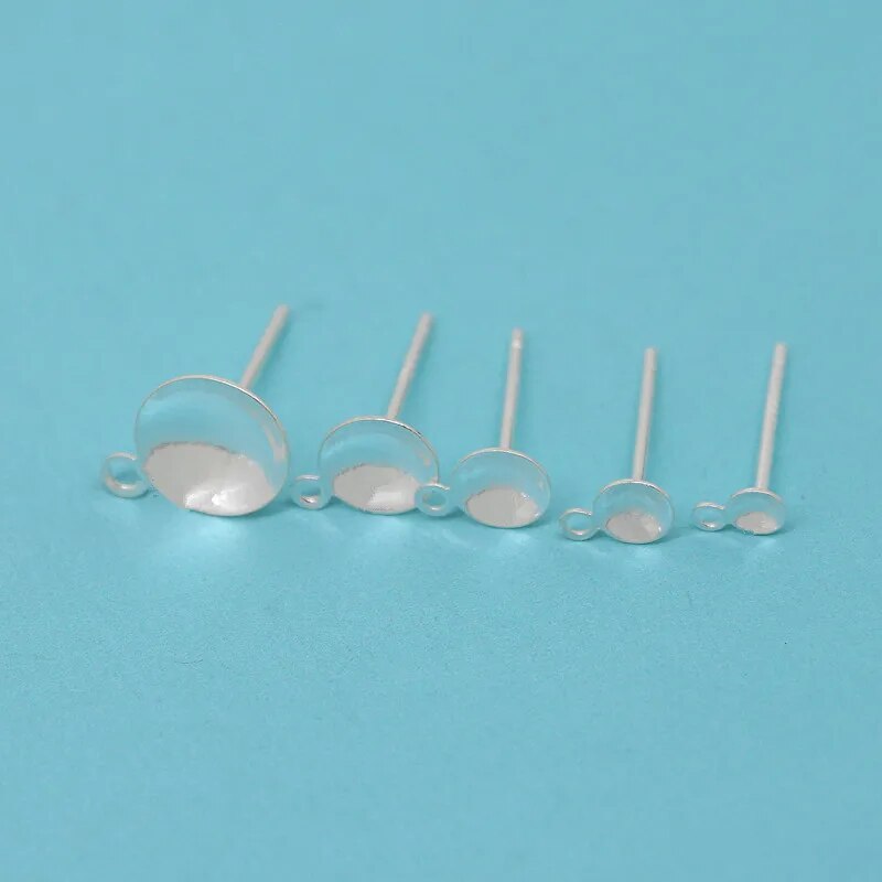 8pcs Solid 925 Sterling Plain Silver Earring Stud Needle Post Bow Head Base Pins With Hoop Settings DIY Jewelry Making