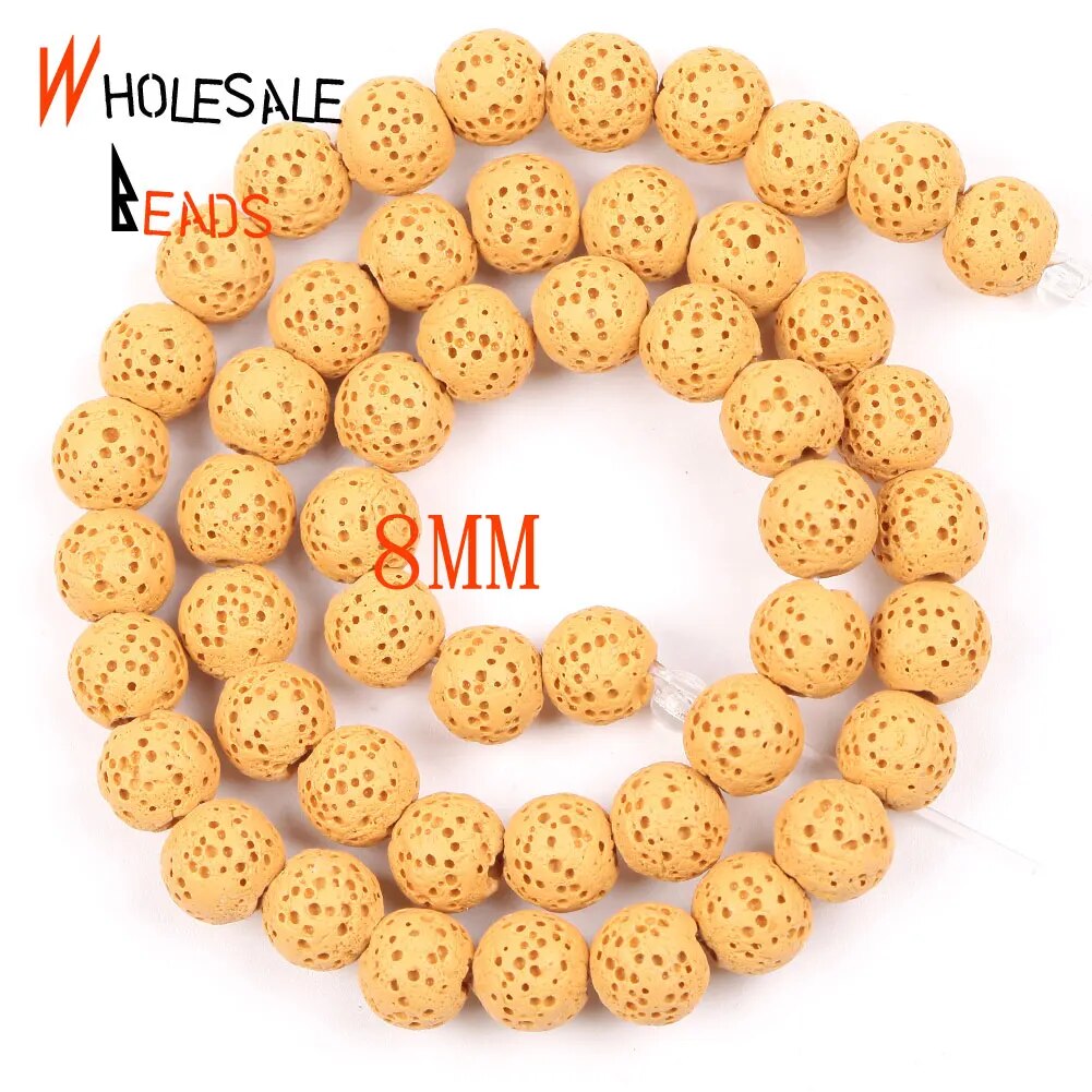 6/8/10/12mm Natural Yellow Volcanic Rock Lava Stone Round Beads for Jewelry Making DIY Bracelets Accessories 15" strand