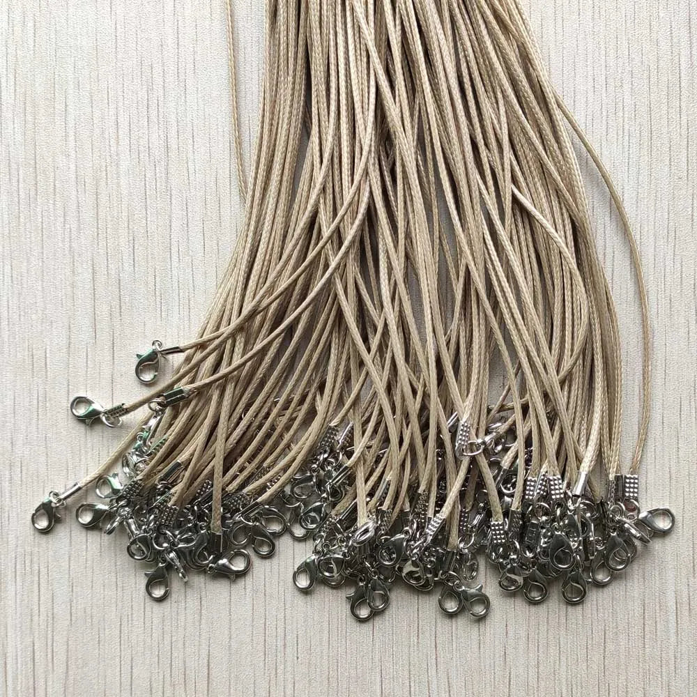 100pcs/lot 1.5mm Beige Wax Faux Leather Cord Rope Necklace 45+5cm Chain Lobster Clasp for jewelry Accessories Wholesale