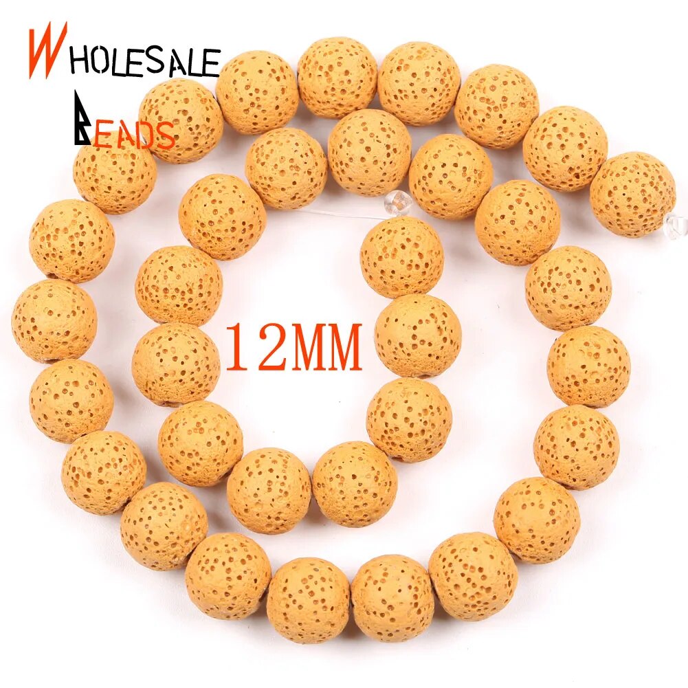 6/8/10/12mm Natural Yellow Volcanic Rock Lava Stone Round Beads for Jewelry Making DIY Bracelets Accessories 15" strand