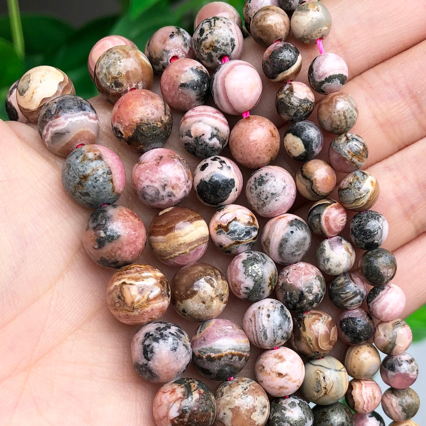 B+ Natural Argentina Rhodochrosite Stone Round Loose Beads 15'' strand- 6 8 10mm