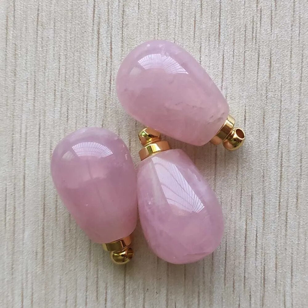 3pcs/lot natural rose quartz Perfume bottle drop shape Pendants for jewelry making