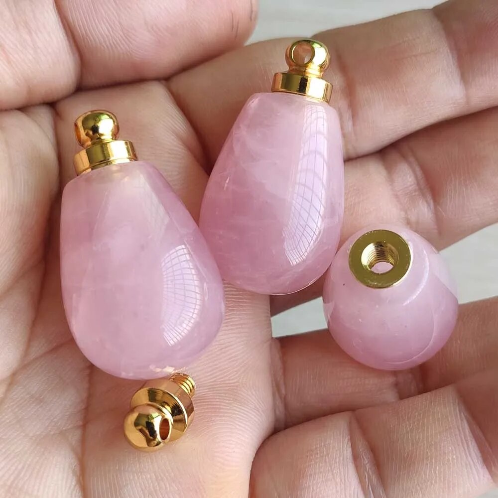 3pcs/lot natural rose quartz Perfume bottle drop shape Pendants for jewelry making