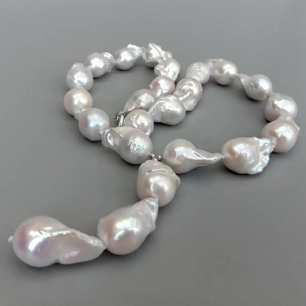 Y·YING Natural Cultured White Keshi Pearls Baroque Rosary Necklace Pendant Bride Jewelry 19“