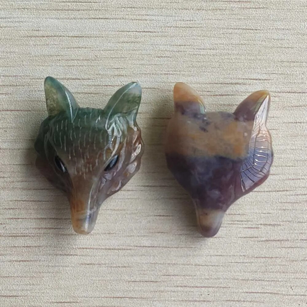 2pcs/lot natural indian agate Carved fox shape Pendants for Necklace jewelry making