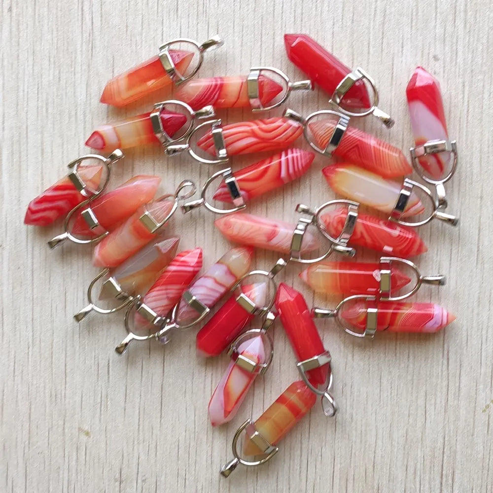 24pcs/lot rose red stripe onyx pillar shape point charms pendants for jewelry accessories makingWholesale