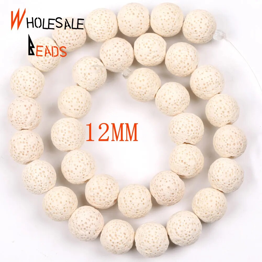 6/8/10/12mm Natural White Volcanic Rock Lava Stone Round Beads for Jewelry Making DIY Needlework Bracelets Accessories 15" strand