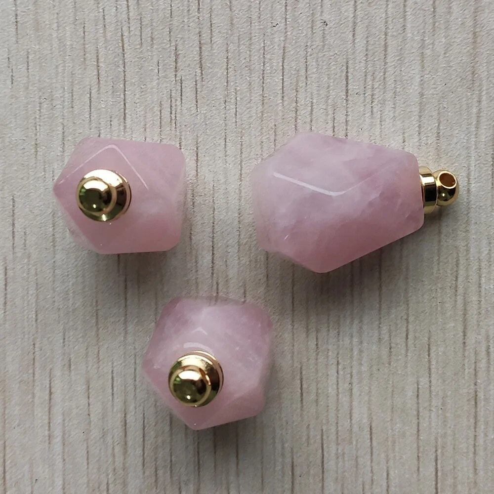 3pcs/lot natural Rose Quartz stone pink perfume bottle polygon pendants for Jewelry Making diy