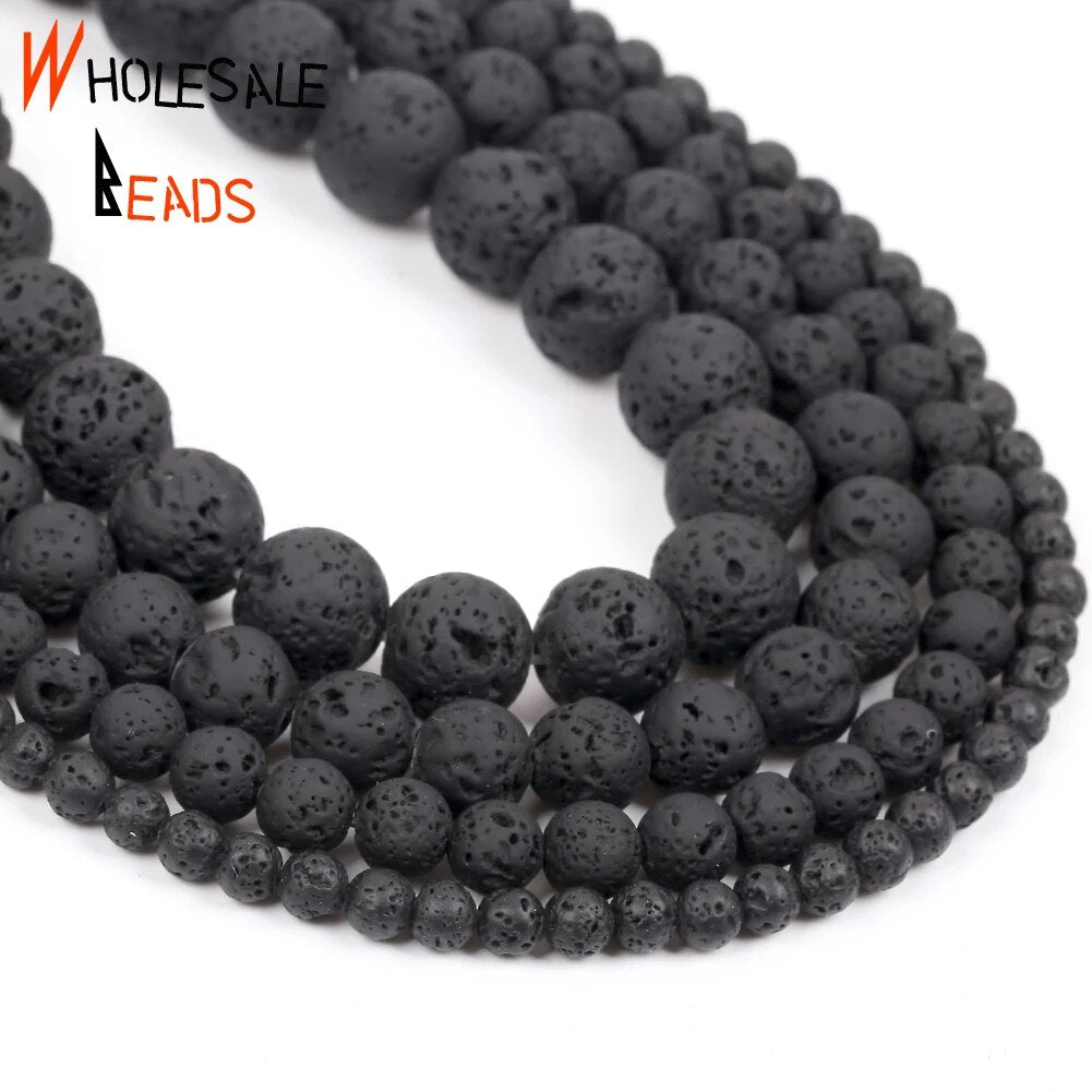 4-10mm Natural Stone Black Volcanic Rock Lava Round Spacer Loose Beads For DIY Jewelry Making Necklace Bracelet Accessories 15'' strand