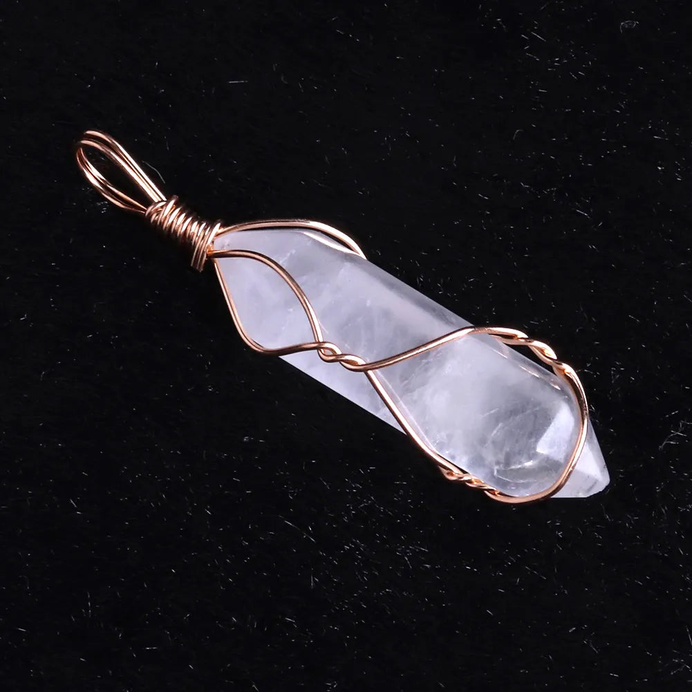 25PCS Natural Clear Crystal Necklace Pendants Wire Wrap Hexagonal Pendant For Jewelry Making