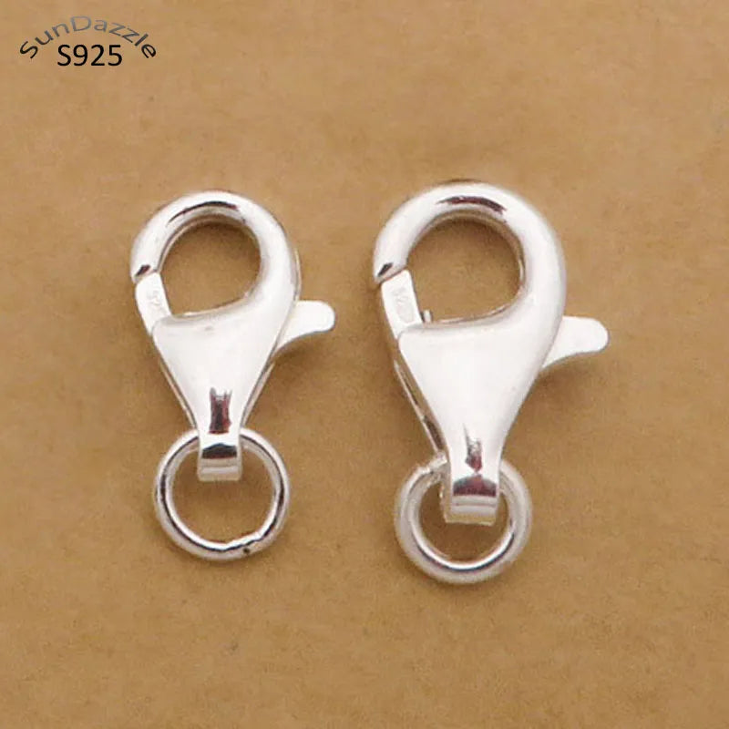 Solid 925 Sterling Silver Lobster Spring Clasps with Ring Hook Claw Buckle Connector Jewelry Making Findings