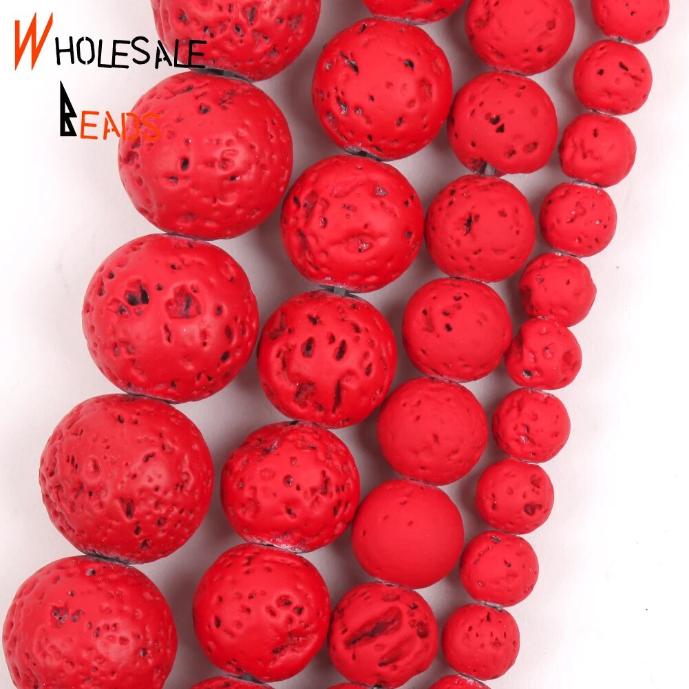 4-10mm Natural Stone Red Volcanic Rock Lava Round Spacer Loose Beads For DIY Jewelry Making Necklace Bracelet Accessories 15'' strand