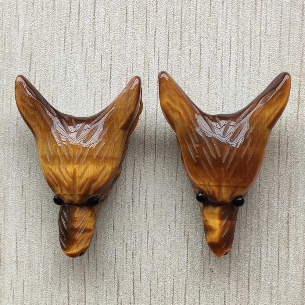 2pcs/lot natural stone Carved big Wolf Head shape Pendants for Necklace jewelry making free shipping