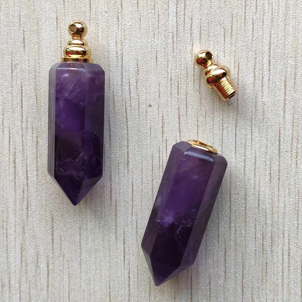 2pcs/lot Natural Amethysts stone perfume bottle pillar pendants for diy Necklace Jewelry Making