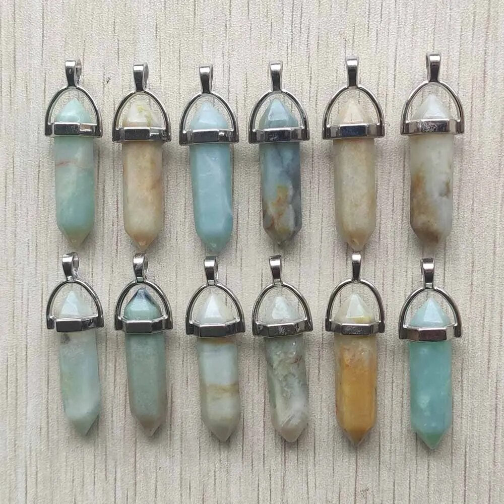 24pcs/lot Natural Amazonite Stone pillar charms pendulum pendants for jewelry accessories making Wholesale