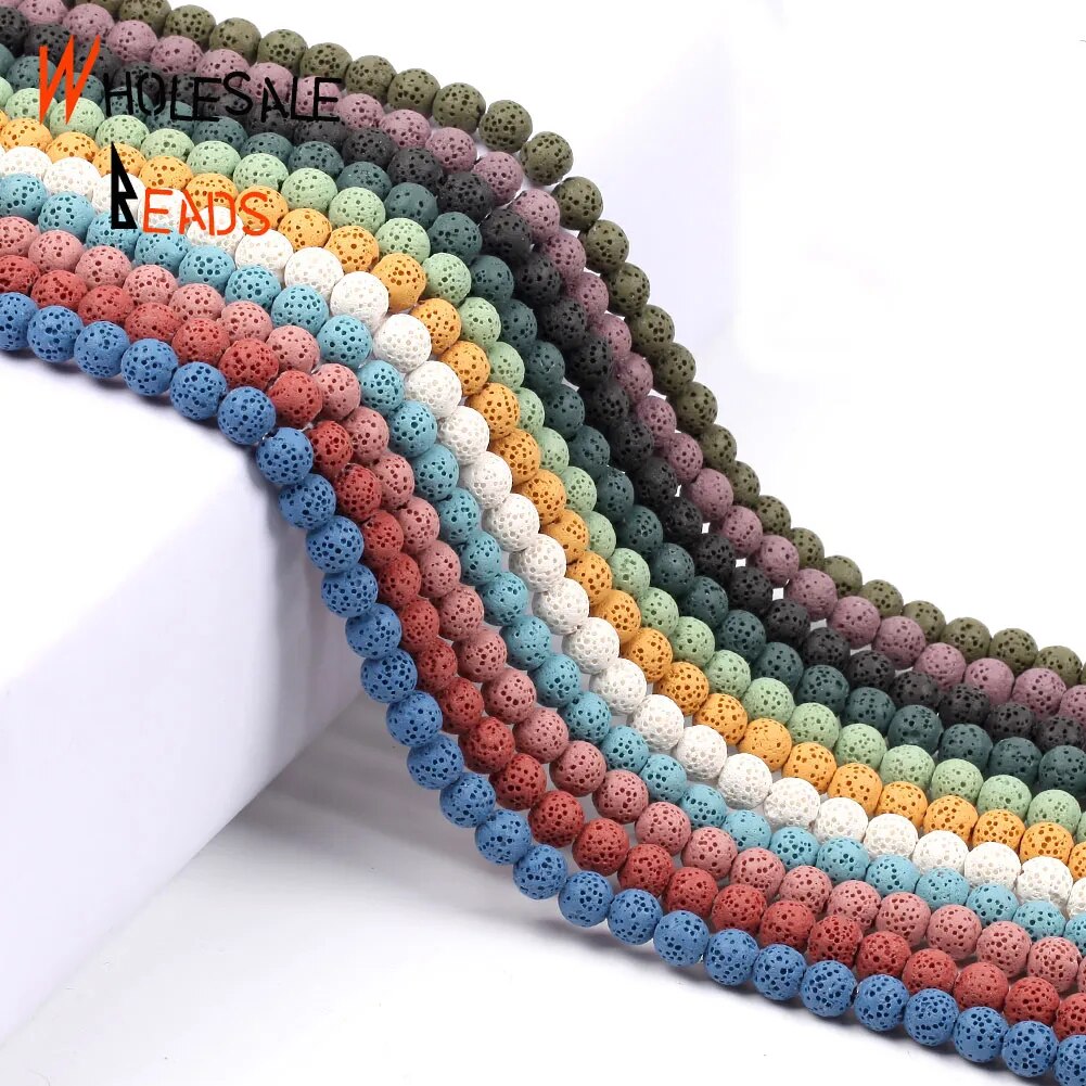 Natural Stone Colorful Volcanic Rock Lava Round Beads For Jewelry Making Handmade Bracelets Accessories Wholesale 15" strand