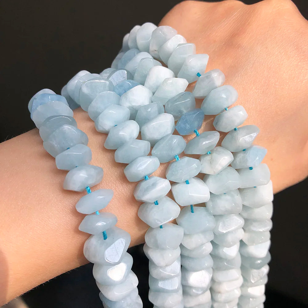 Blue Aquamarine Stone Beads Natural Special Cut Genuine Loose Beads 7.5'' strand
