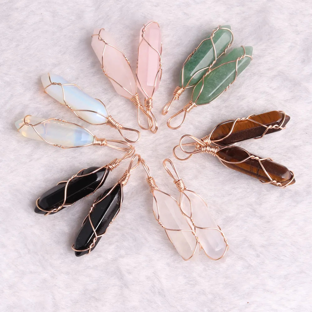 25PCS Natural Clear Crystal Necklace Pendants Wire Wrap Hexagonal Pendant For Jewelry Making