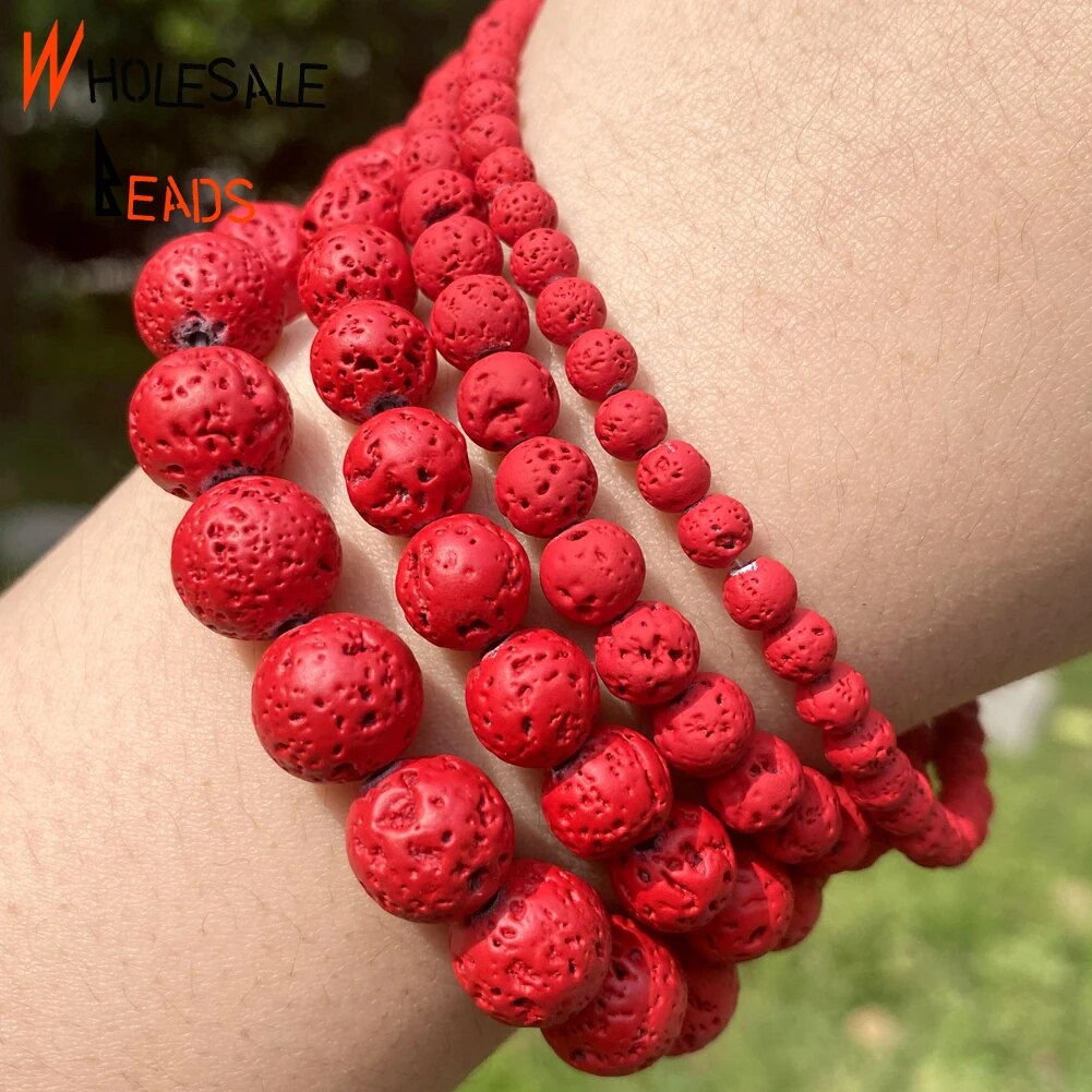 4-10mm Natural Stone Red Volcanic Rock Lava Round Spacer Loose Beads For DIY Jewelry Making Necklace Bracelet Accessories 15'' strand