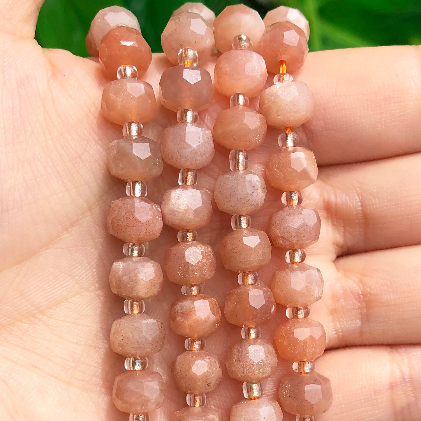 8*6mm Faceted Sunstone Gem Beads Column Shape Natural Loose Beads 7.5''Inches