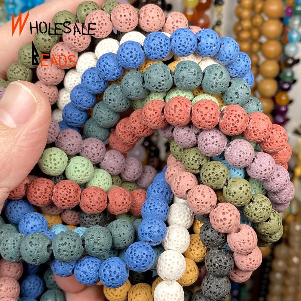 Natural Stone Colorful Volcanic Rock Lava Round Beads For Jewelry Making Handmade Bracelets Accessories Wholesale 15" strand