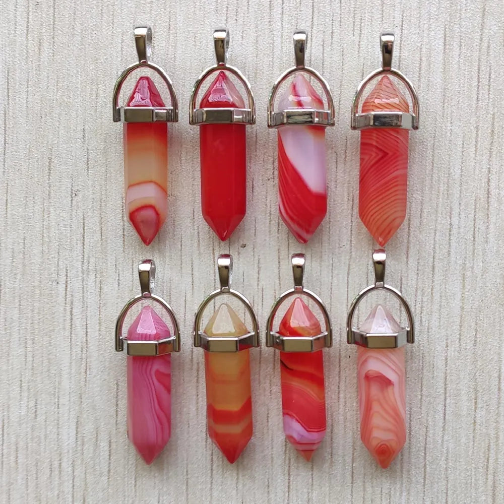 24pcs/lot rose red stripe onyx pillar shape point charms pendants for jewelry accessories makingWholesale