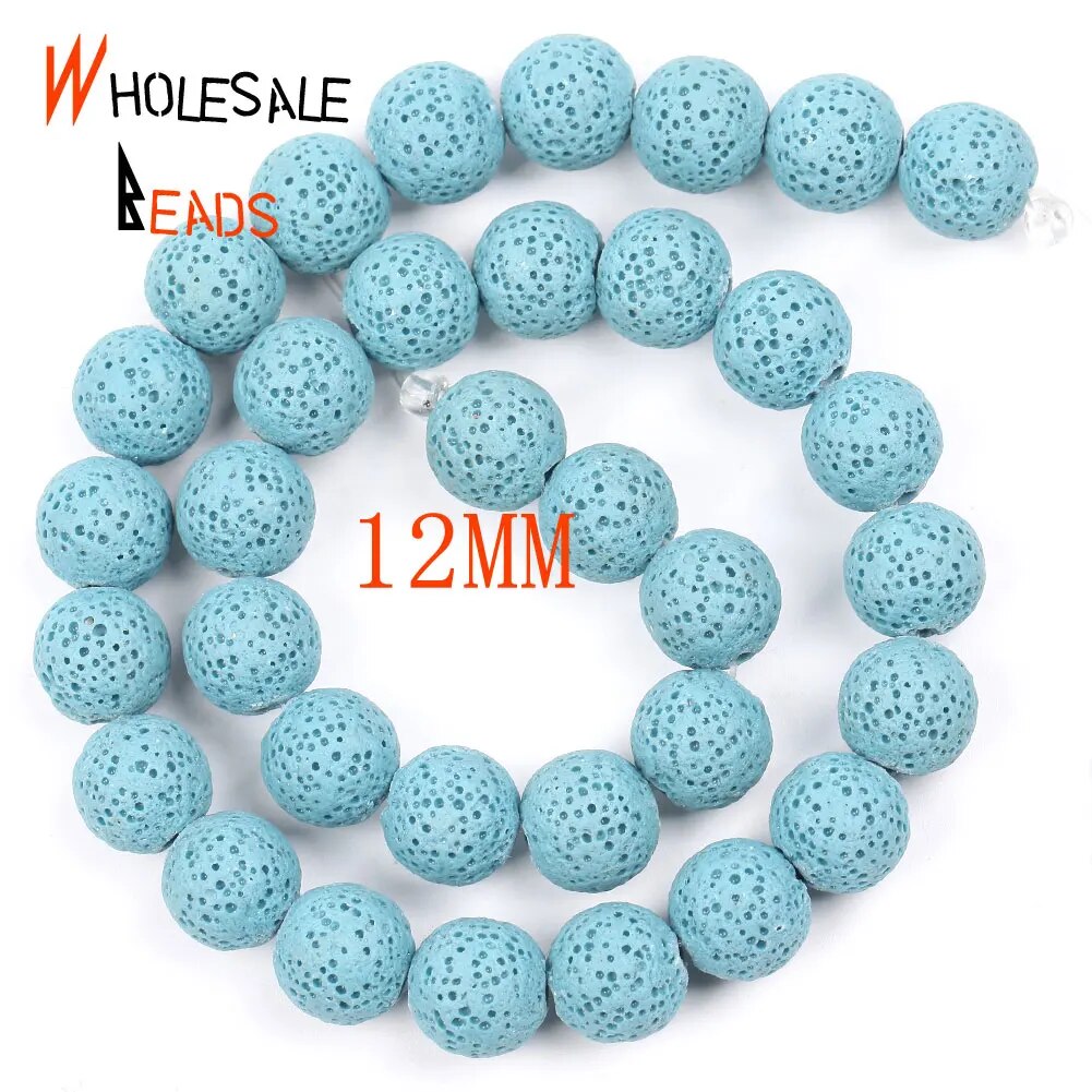 6/8/10/12mm Natural Blue Volcanic Rock Lava Stone Round Beads for Jewelry Making DIY Needlework Bracelets Accessories 15" strand