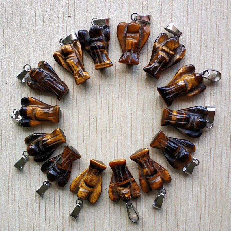 12pcs/lot Mixed natural Stone Carved Angel charms Pendants  for Necklace making jewelry