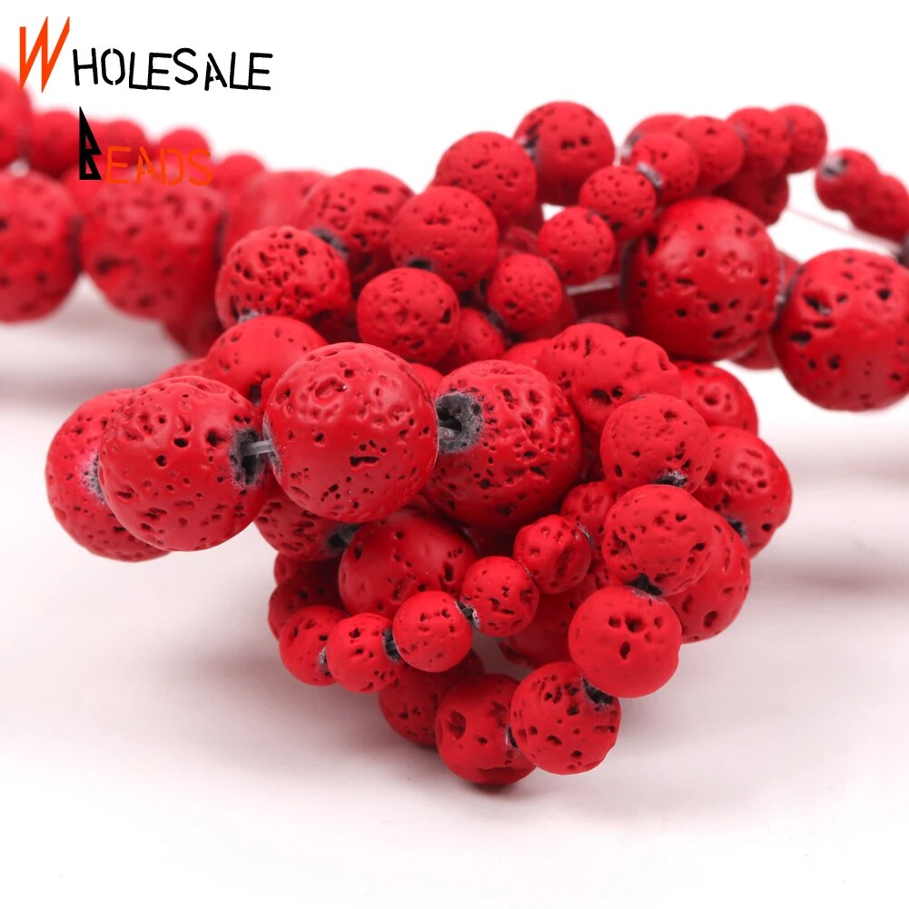 4-10mm Natural Stone Red Volcanic Rock Lava Round Spacer Loose Beads For DIY Jewelry Making Necklace Bracelet Accessories 15'' strand