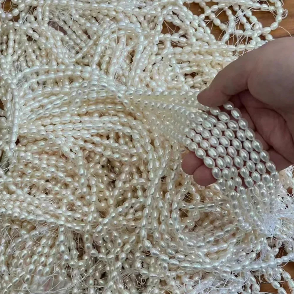 AAA Smooth Selected Natural Freshwater Pearl Rice Loose  Jewelry Making -36cm