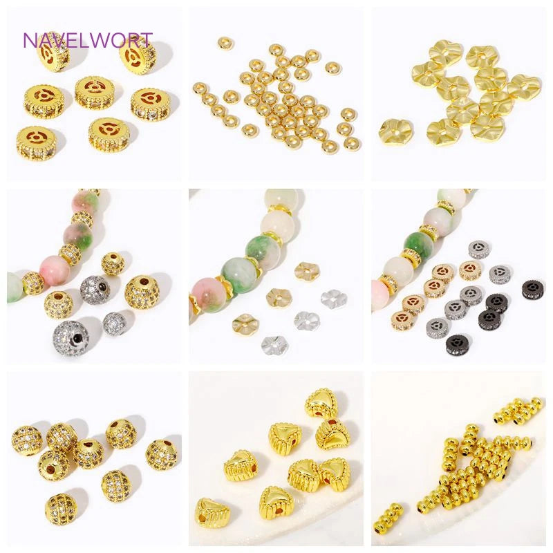 14K/18K Gold Plated Round Loose Beads Brass Wave Flat Spacer Beads 4/6/8mm
