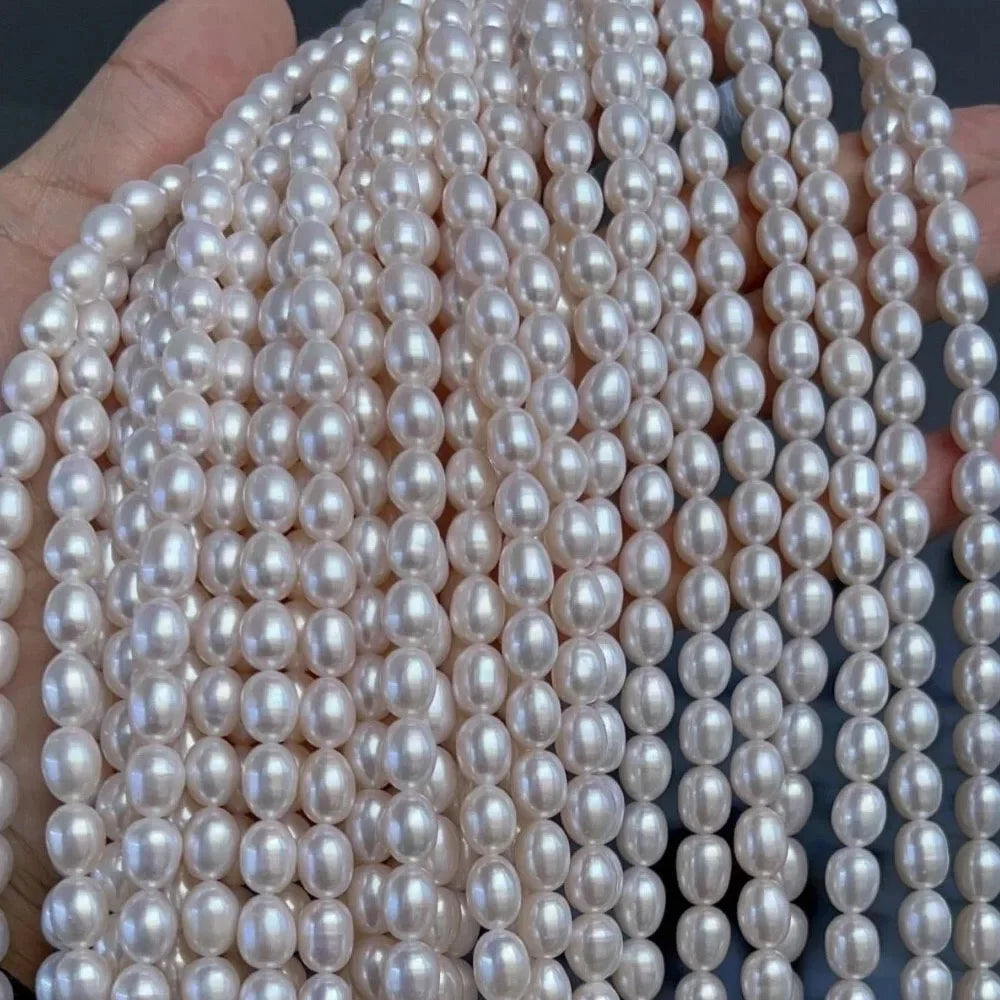AAA Smooth Selected Natural Freshwater Pearl Rice Loose  Jewelry Making -36cm