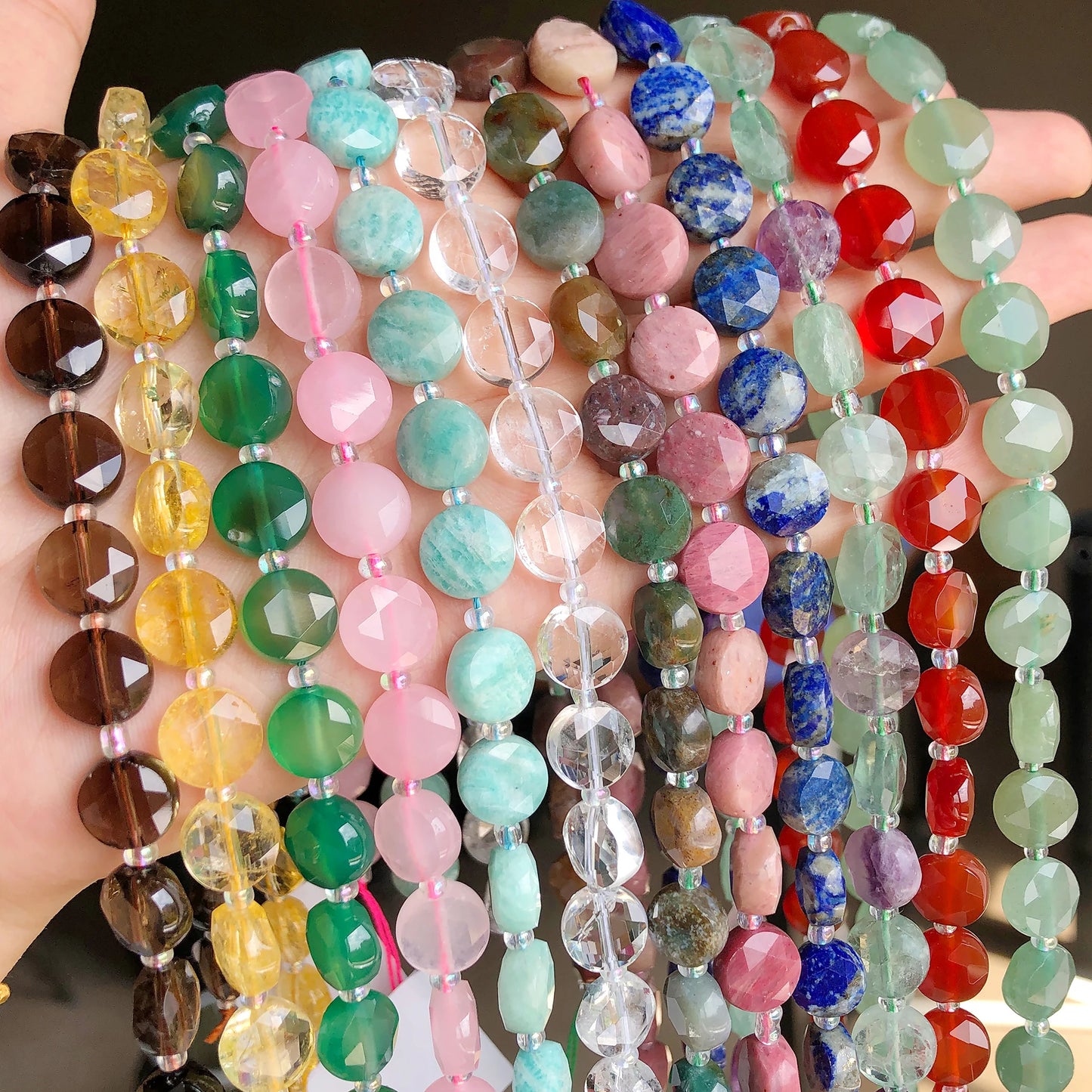 10mm AAA Faceted Coin Natural Gemtone Beads For Jewelry Making DIY 15'' Strand