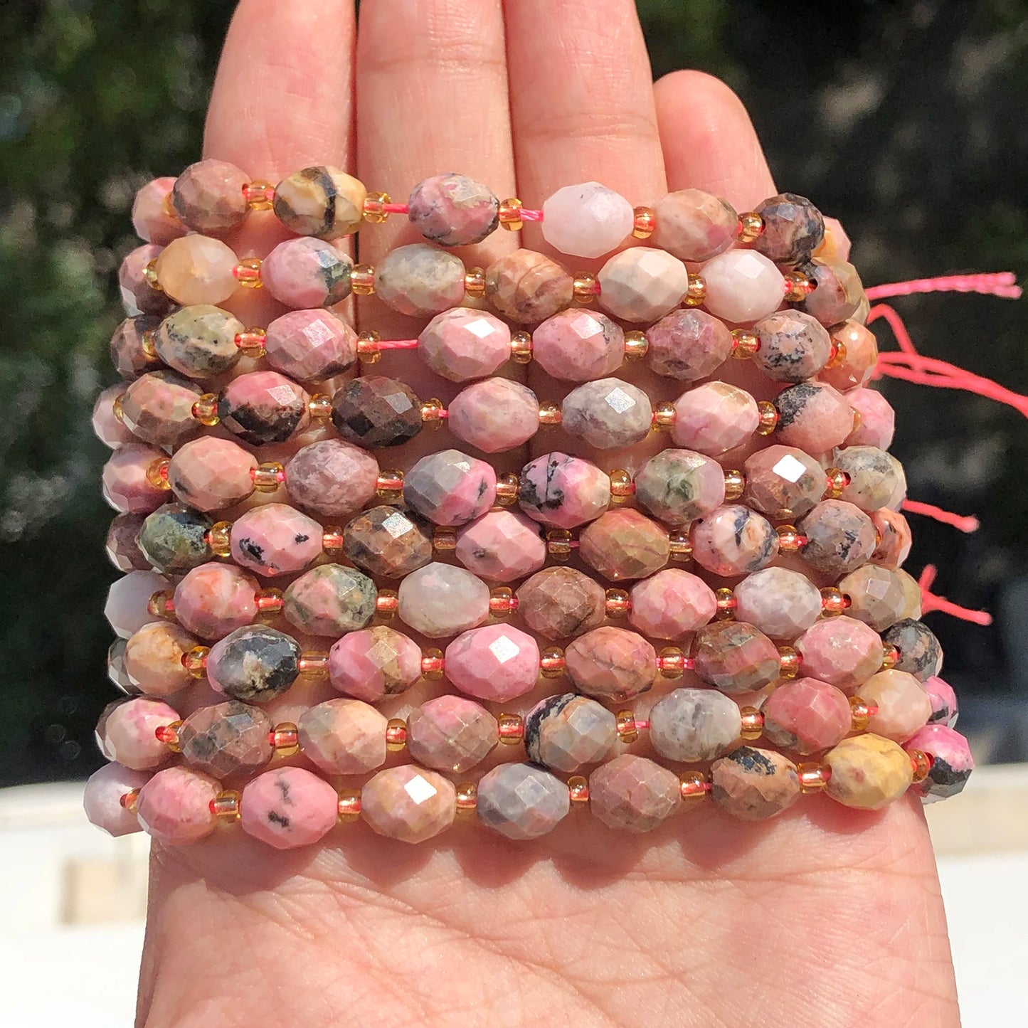 8x7mm AAA Faceted Oval Rhodonite Beads Natural Stone Pink Rice Shape