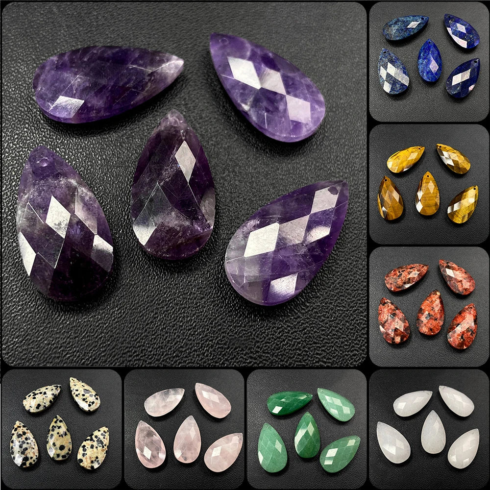 2PCS Natural Water Drop Stone 13X25mm Faceted Top Drilled Pendant Earrings Charm
