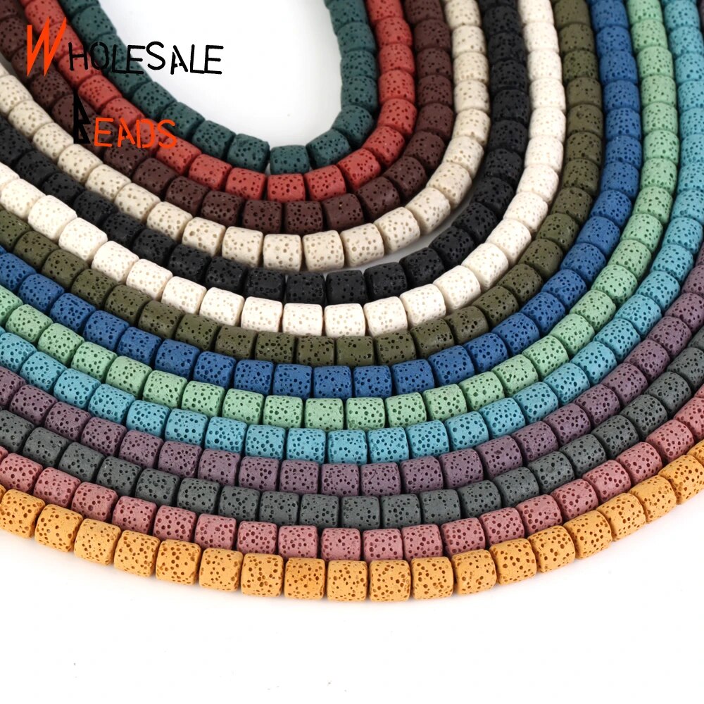 8 10mm Natural Stone Beads Colorful Volcanic Rock Lava Cylinder Beads For Jewelry Making DIY Handmade Bracelet Necklace 15'' strand