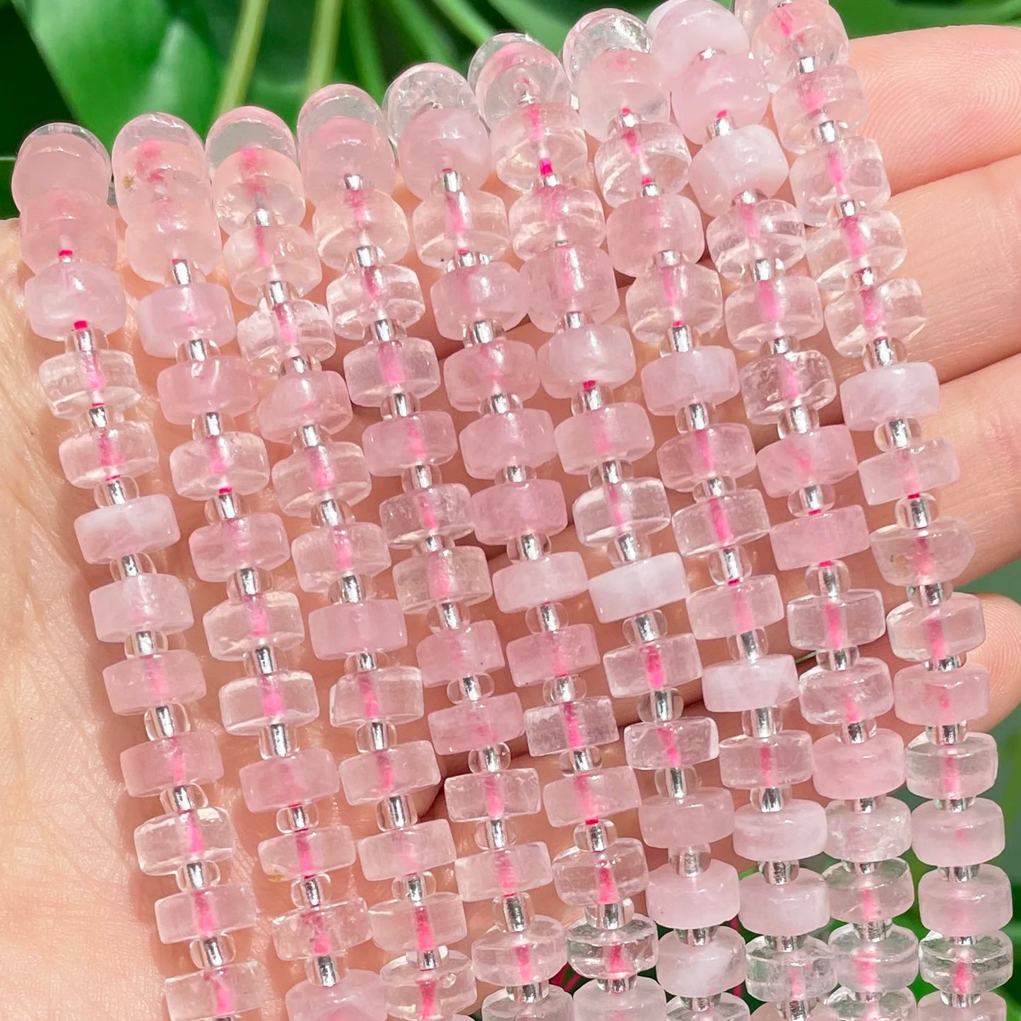 Rose Quartz Rondelle Wheel Round Loose Spacer Beads for Jewelry Making DIY