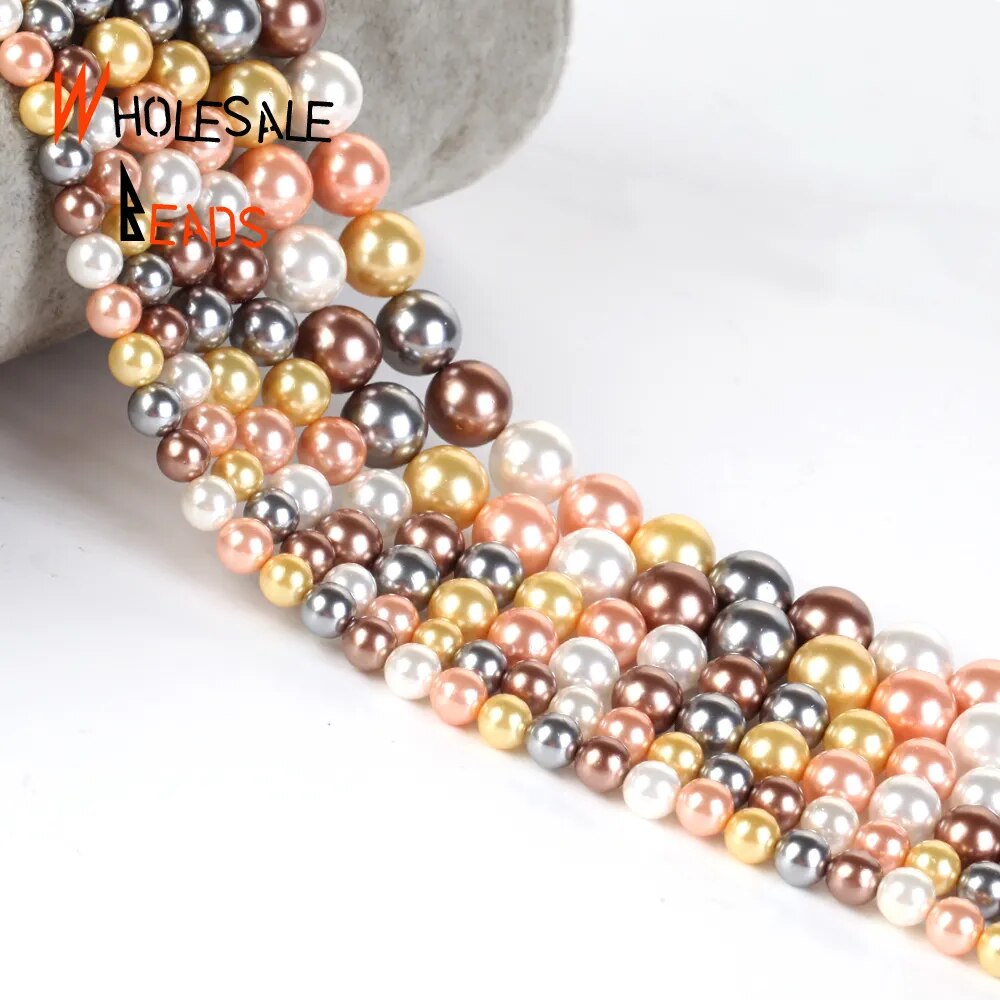 Natural Shell Pearl Beads Five Multicolor Loose Beads for Jewelry Making DIY Bracelet 6/8/10mm- 15" strand